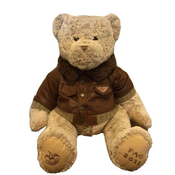 FAO Schwartz Teddy Bear Plush Toys R Us Bomber Flight Jacket Collectable 2011 - Picture 1 of 8
